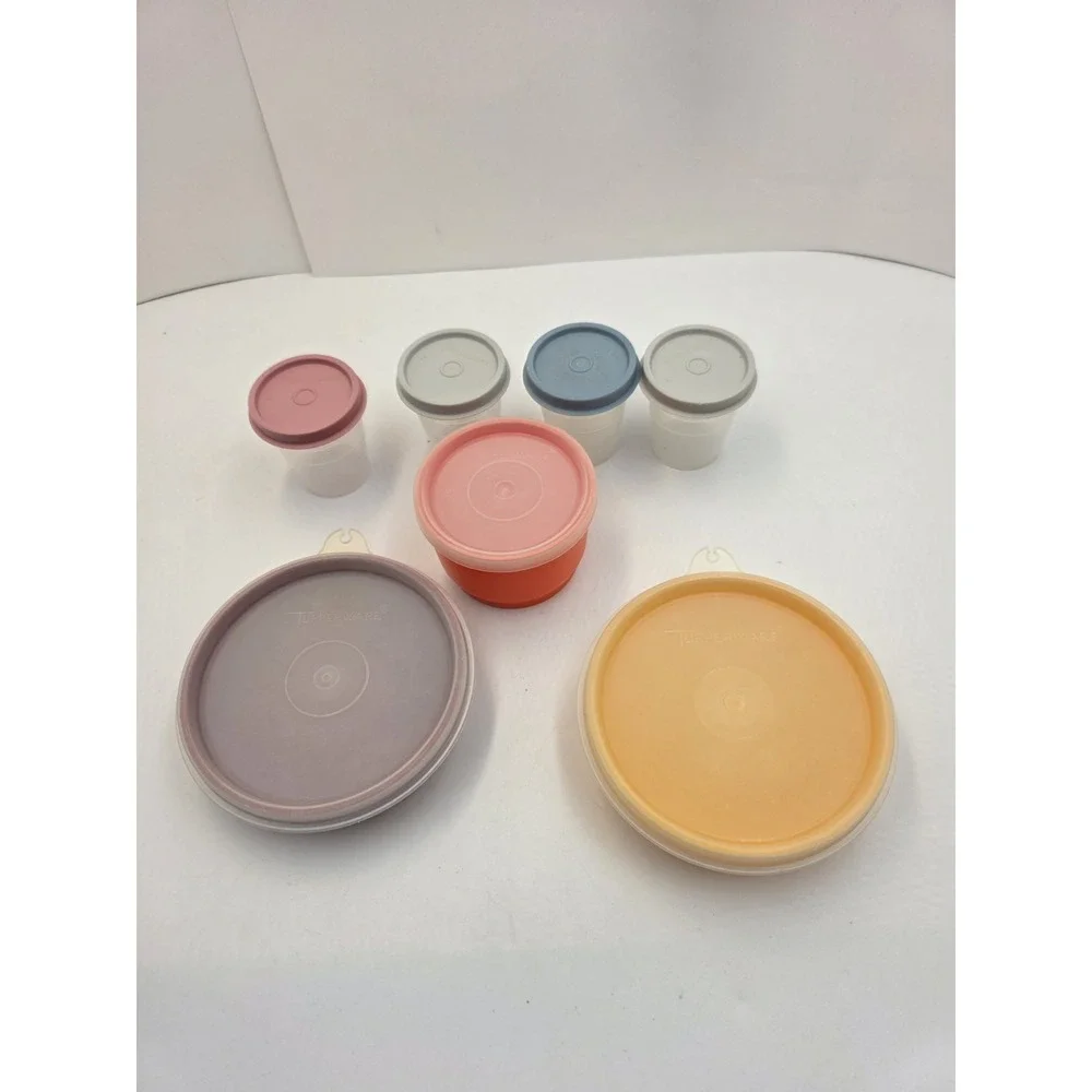 VTG Tupperware Canister Bowl Cup Lot 7 Pc Pastel Harvest Storage Containers Lids